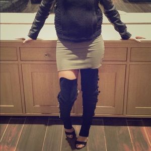 Thigh high black open toe heels