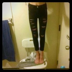 Black high-rise destroyed skinny jeans