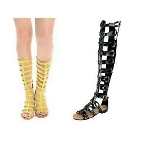Yellow and black knee high gladiator sandal bundle