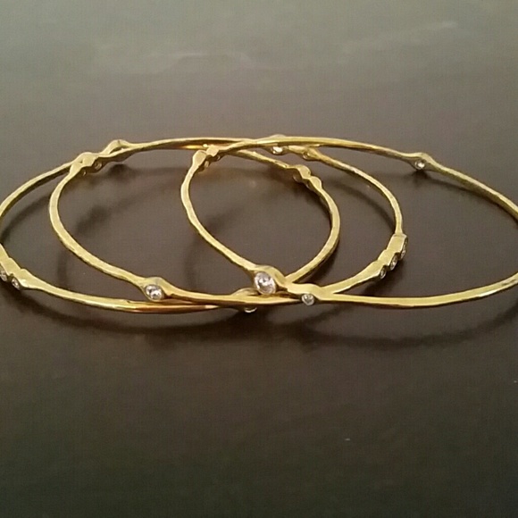 Three stella and dot gold rhinestone bangles
