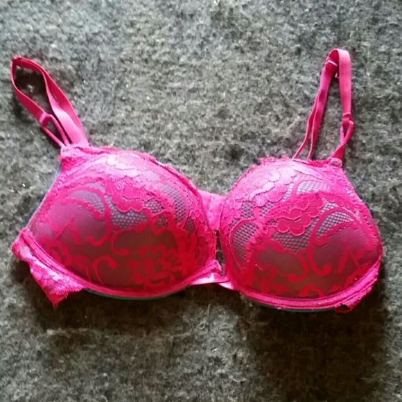 Pretty Pink lace over aqua blue bra 32B
