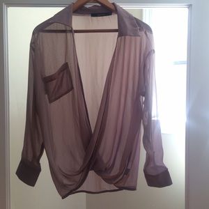 Sheer low cut open blouse