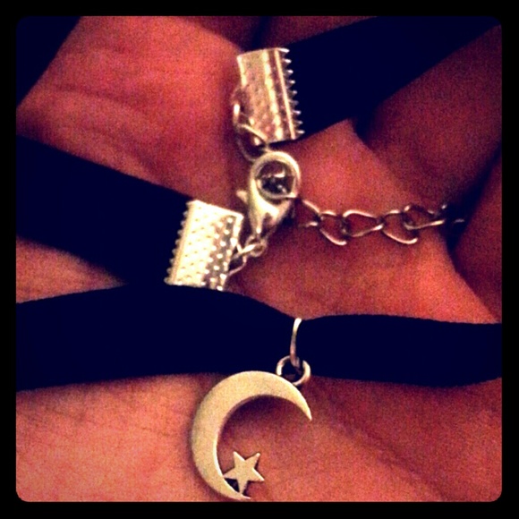 Moon and star black velvet choker