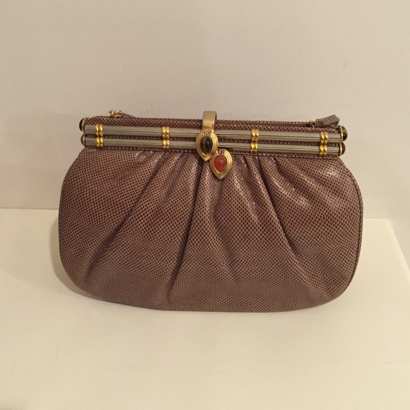 Judith Leiber Vintage Brown Snake Skin Clutch