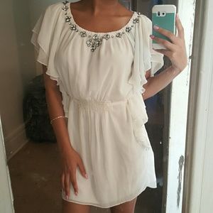 White Chiffon Dress with Rhinestone Collar