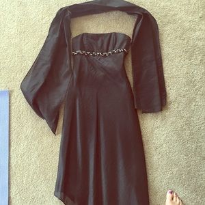 Cache long black strapless dress