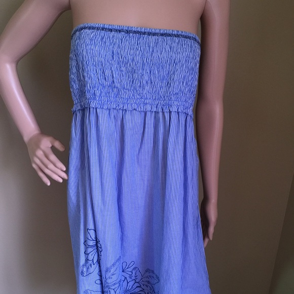 Blue and white striped strapless dress - Picture 1 of 4