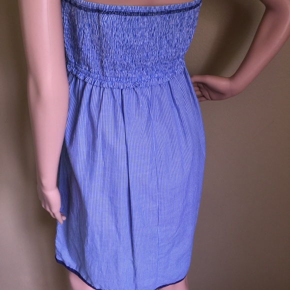 Blue and white striped strapless dress - Picture 3 of 4