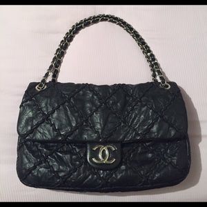 Authentic Chanel black flap shoulder handbag