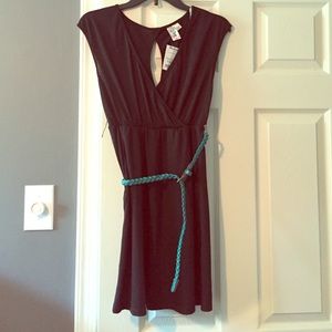 Black dress with turquoise belt