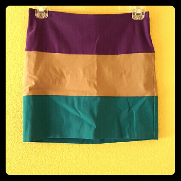 Gray, purple, turquoise striped skirt