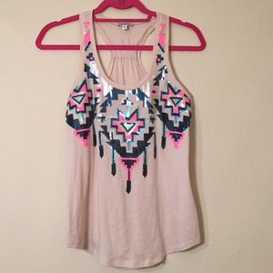 Express Tops - Express Sequin Aztec Printed Tank, Sz XS Express Tops - Express Sequin Aztec Printed Tank, Sz XS