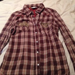 Miss Me flannel with pearl snap buttons