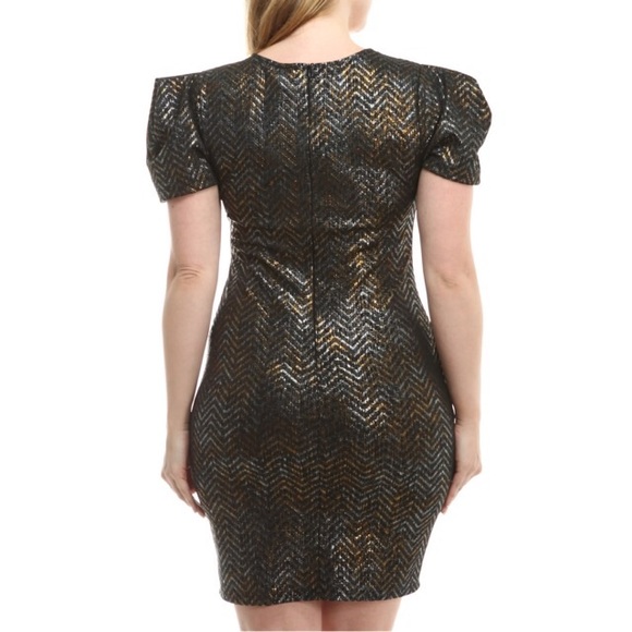 Plus Size Metallic Chevron Dress w/ Gold Necklace - Picture 3 of 4