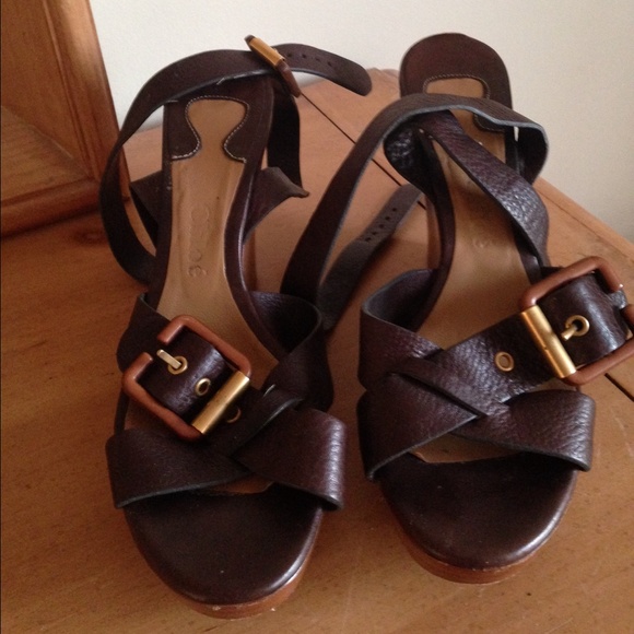 Authentic CHLOE Brown Wedge Sandal Sz 39.5