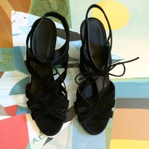 J.Crew Black Suede Lace Up Sandal Wedges