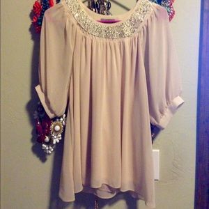 Francesca's Blush & Gold Blouse