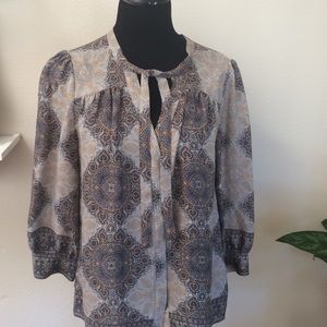 Joie grey and taupe silk blouse