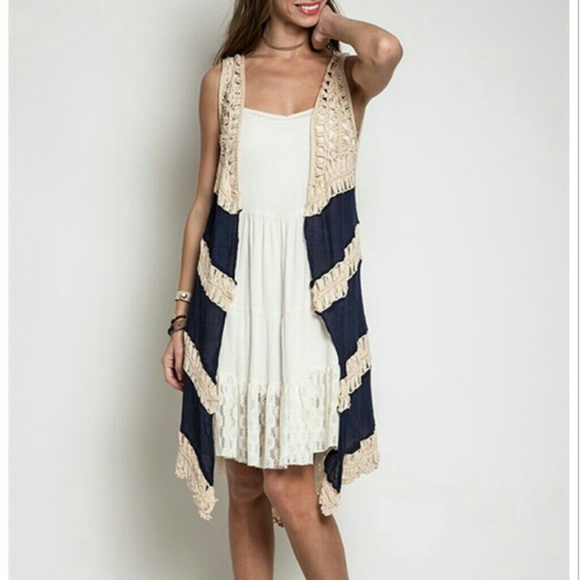 Tops - Price Reduced! Navy Crochet Vest