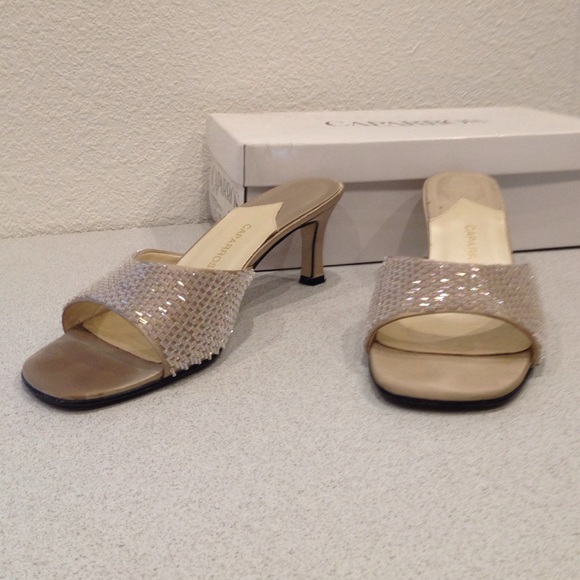 Caparros Champagne Beaded Slides - Picture 2 of 4