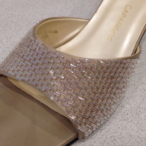Caparros Champagne Beaded Slides - Picture 3 of 4