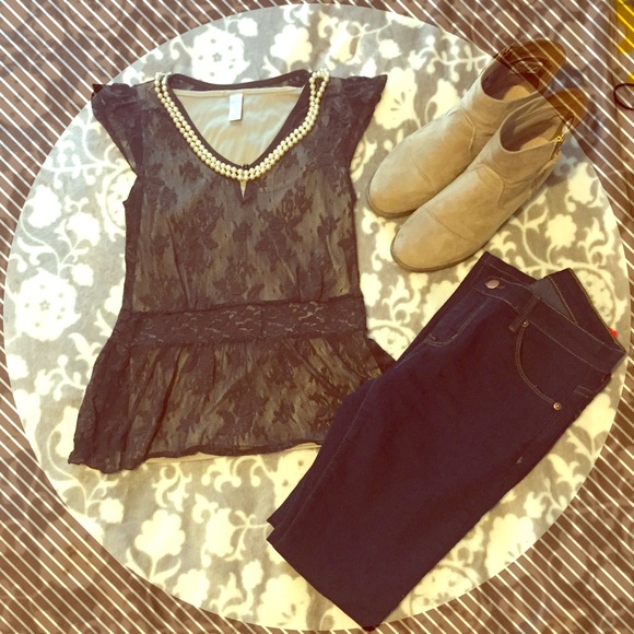 💕HP💕 Brown Lace Peplum Top