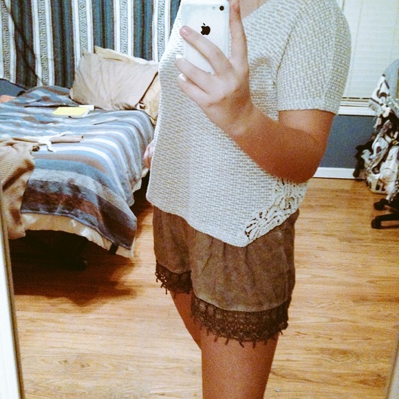 light brown acid washed flowy shorts