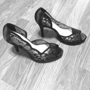 Black lace heels, worn once