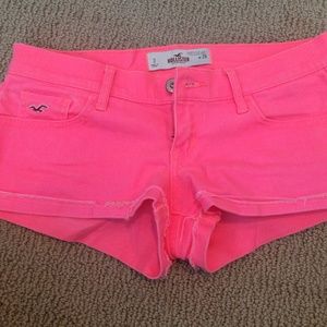 neon pink jean shorts