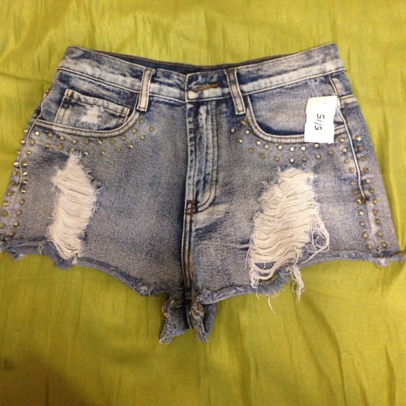 High waisted studded shorts