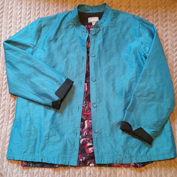 Chico's teal button up shirt.