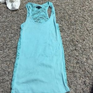 Blue lace tank top.