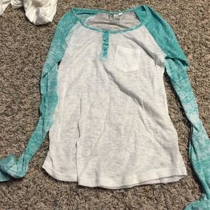 Long sleeve white and turquoise shirt