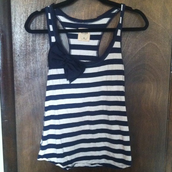navy and white striped tank top with a bow - Picture 2 of 3