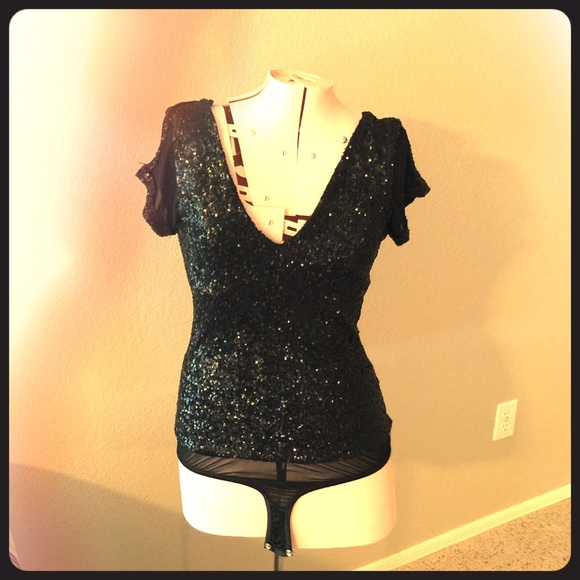 bebe Tops - Gorgeous black Bebe bodysuit with sequins
