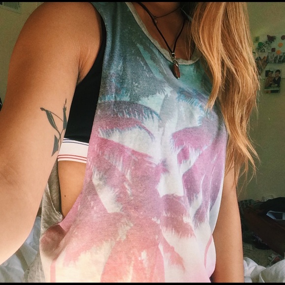 Forever 21 Tops - f21 technicolor palm trees cut out muscle tee