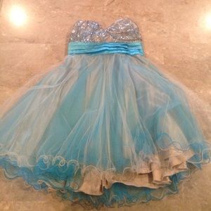 Light Blue and Champagne Homecoming/Prom Dress