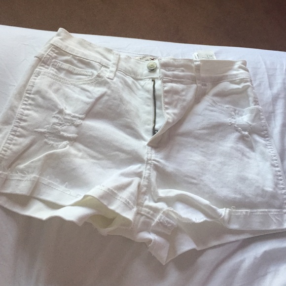 Hollister High-Waisted White Ripped Jean Shorts