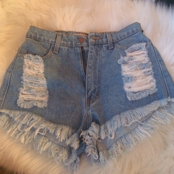 American flag high waisted destroyed denim shorts
