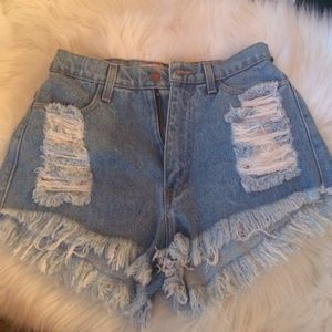 American flag high waisted destroyed denim shorts