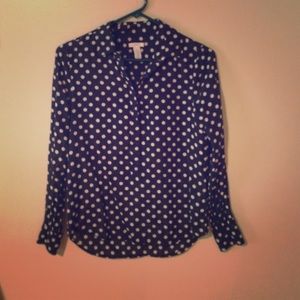 3/4 button up j.crew polk-a-dot top