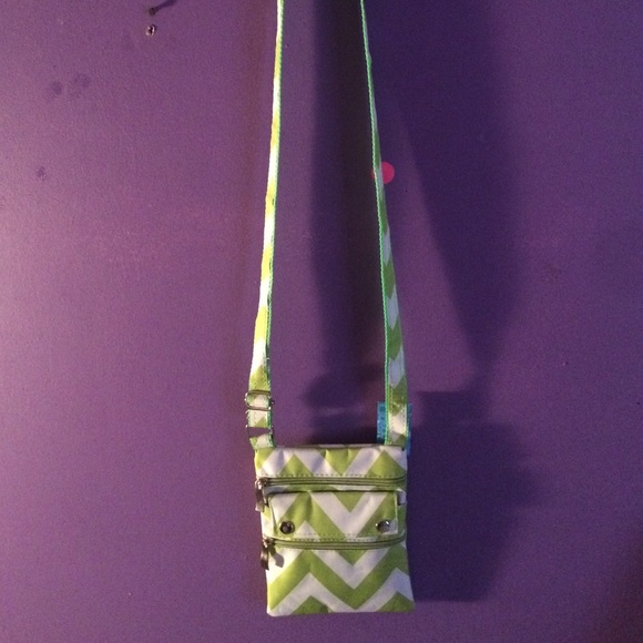 Green and white chevron Crossbody bag.