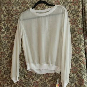 Chiffon crew neck pullover  (bone/white)