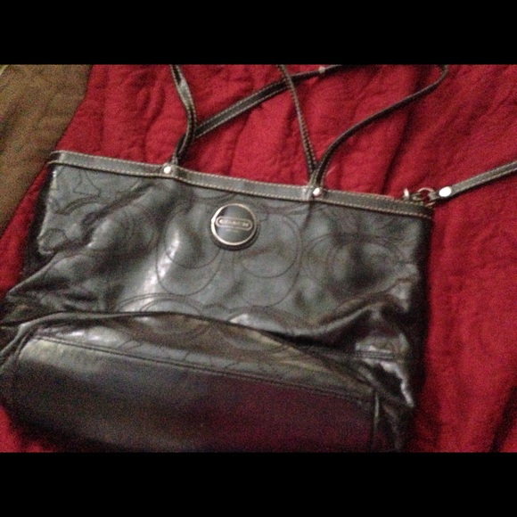 Shiny black leather coach purse