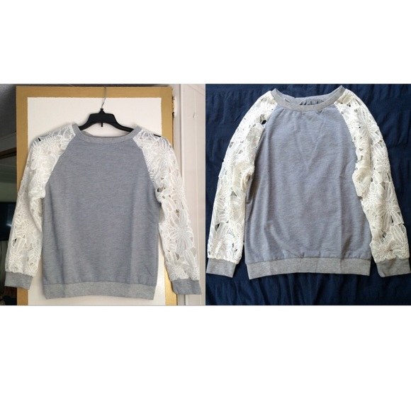 BOGO Sale Gray Lace Sweater - Picture 2 of 4