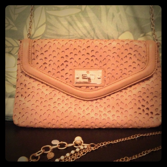 NWOT- ALDO Tan Clutch w Chain & Matching Necklace
