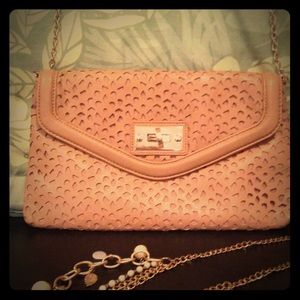NWOT- ALDO Tan Clutch w Chain & Matching Necklace