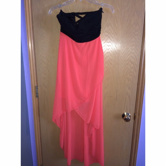Peach & Black High Low Dress