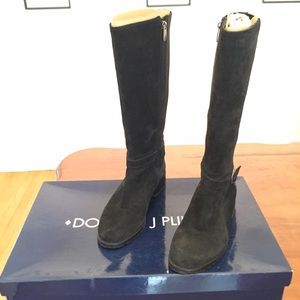Donald Pliner black suede and elastic riding boots