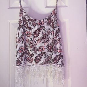 NWT crop tank with fringe